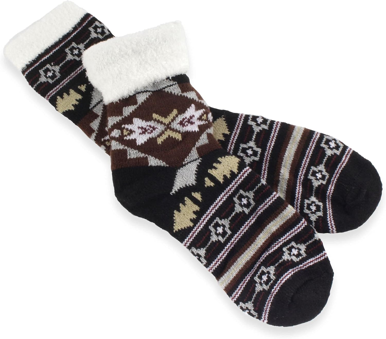 BambooMN Men's Cabin Double Layer Thick Soft Warm Fuzzy Comfy Home Socks, 1 Pair