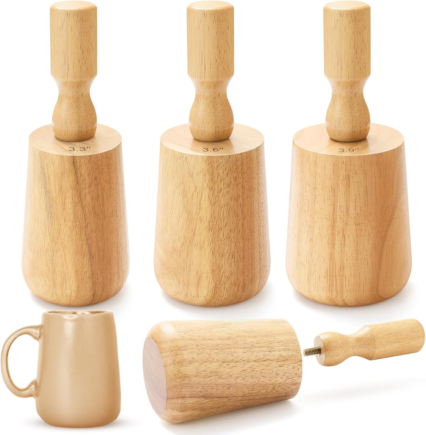 Colingmill 3 Sizes Wood Molds for Pottery 12oz, 15oz, 18oz with Removable Handle Wood Shaping Tool for DIY(Narrow-mouthed)