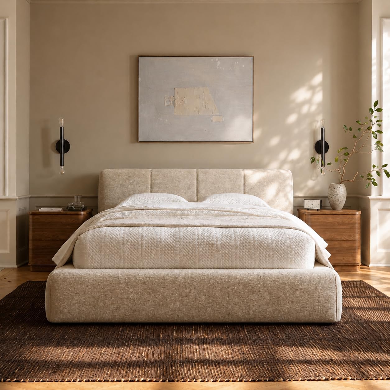 Brafab Cloud Queen Bed Frame with 6″ Headboard, All-Foam Cushioned - Image 1