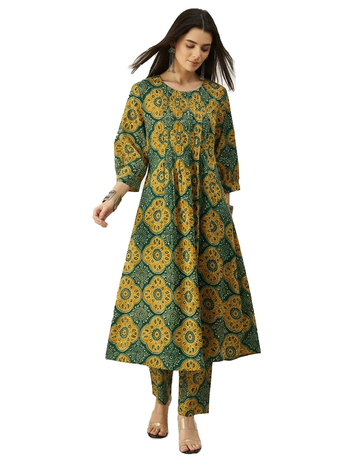 INDO ERA Women's Pure Cotton Printed Ethnic Motifs A-Line Kurta & Pant Set (IESTR12487) - Review, Price and Buying Guide