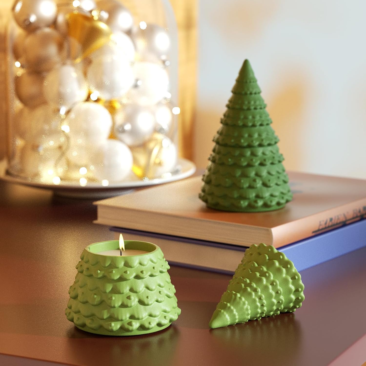 BOOWAN NICOLE Christmas Tree Stackable Candle Vessel Silicone Molds with Lid, Modular Candle Jar Silicone Moulds for Jesmonite Concrete Cement Handmade Home Decorations Gifts for Christmas (SH1102)