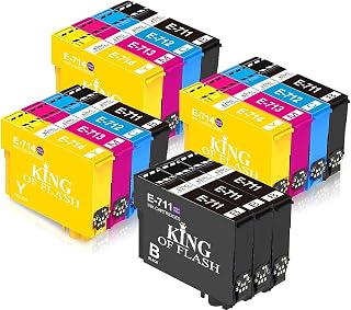 King of Flash Compatible Inks for Epson T0711 T0712 T0713 T0714 T0715 Ink Cartridges Replacement for Epson Stylus SX218 SX415 SX515W SX200 SX100 SX610FW S21 DX7450 DX8400 DX8450 SX100 DX4000