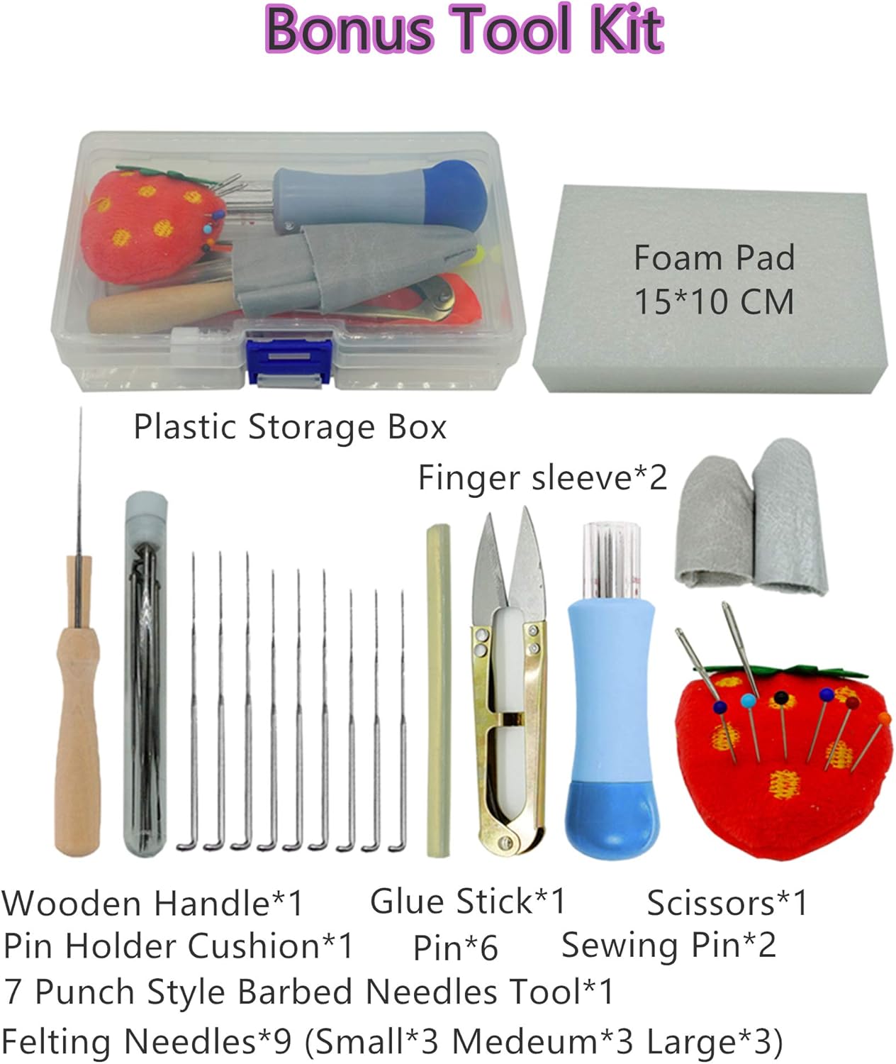 T.F GHG DIY Wool Needle Felting Kit with Basic Needle Felting Tools,Video Tutorial,Easy for Beginners, Felted Cat Kitten Brooch,Felted Animal (4 in 1 A Set)