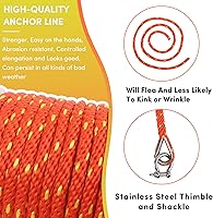 Vista 3 de Cuerda de anclaje prémium de 100 pies x 3/8 pulgadas, cuerda de anclaje MFP maciza con dedal y grillete, color naranja/amarillo