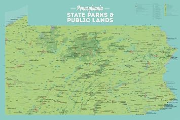 Pennsylvania State Parks & Public Land Map 24x36 Poster Green & Aqua