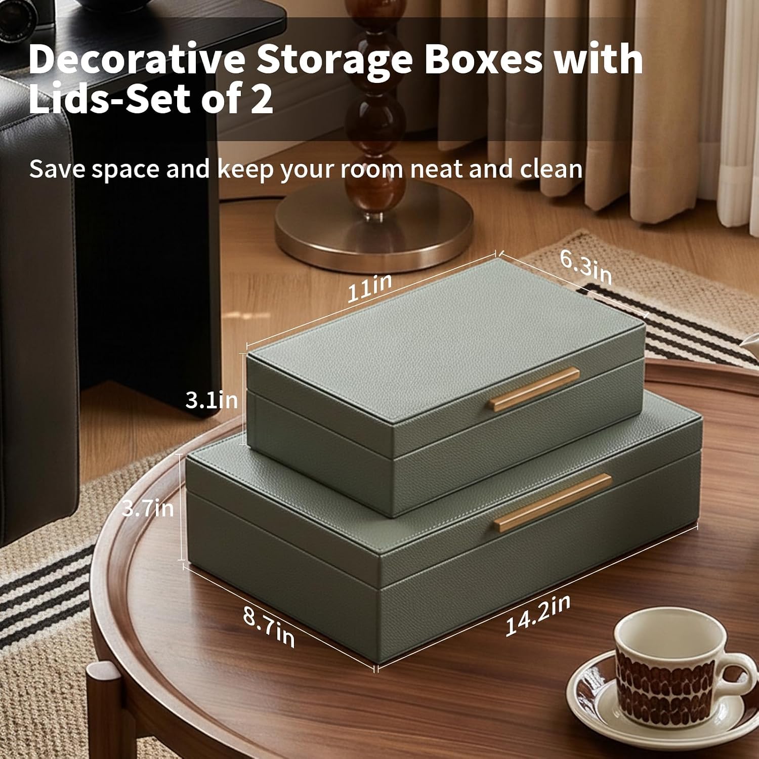 Decorative Storage Boxes with Lids Set-2 Store Photos, Letters Memory Box | Decorative Box Set, Keepsake Box, PU, Metal Handle, For Documents and Memorabilia, for Home Decor, Shelves and Living