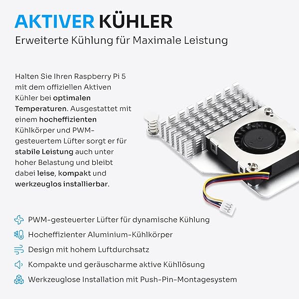 PiiKit Starter-Set für Raspberry Pi 5 4 GB - Server Edition | 32 GB MicroSD-Karte | 27 W Netzteil | Active Cooler | Silikon-Bumper - 5