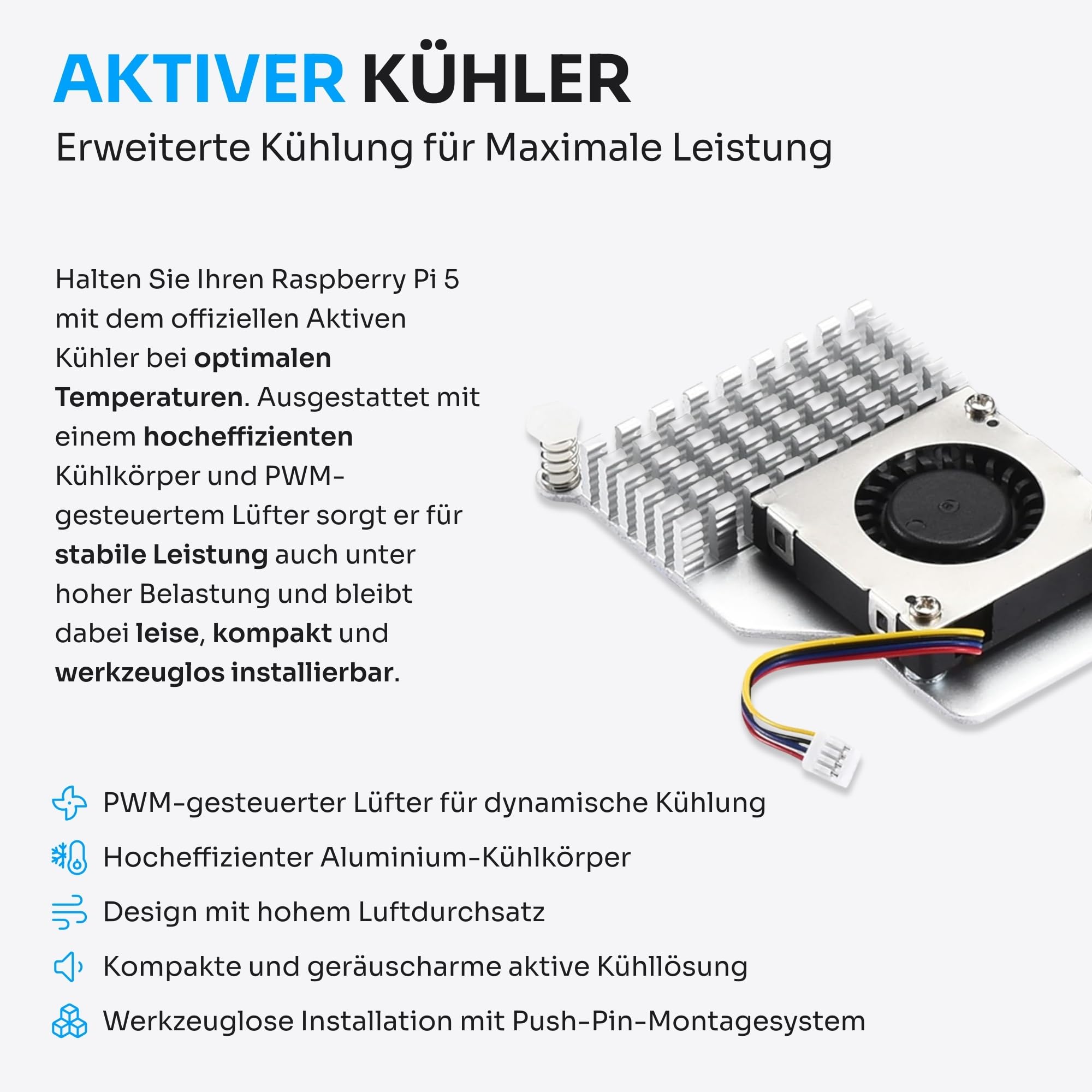 Starter-Set für Raspberry Pi 5 2 GB - Server Edition | 32 GB MicroSD-Karte | 27 W Netzteil | Active Cooler | Silikon-Bumper
