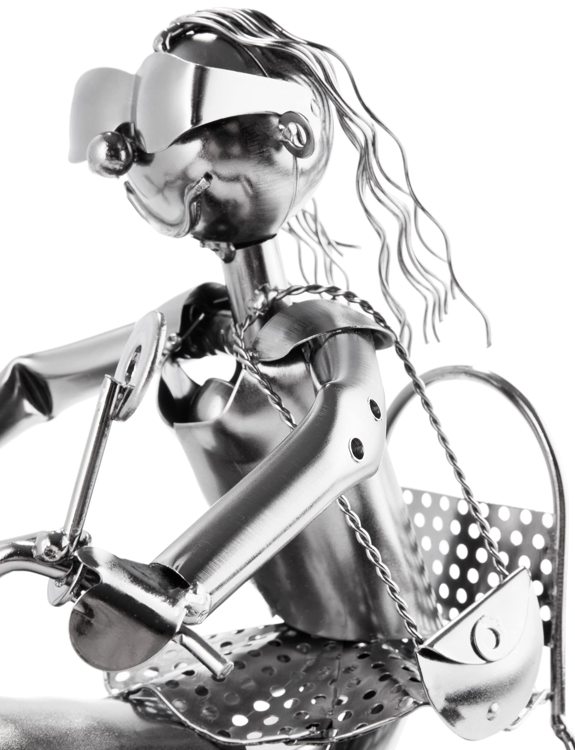 BRUBAKER Wijnfles Houder Motorfiets Ruiter - Trike Driewieler Sculptuur Flessenstandaard - Metalen Wijn geschenk voor Motorfiets Fans