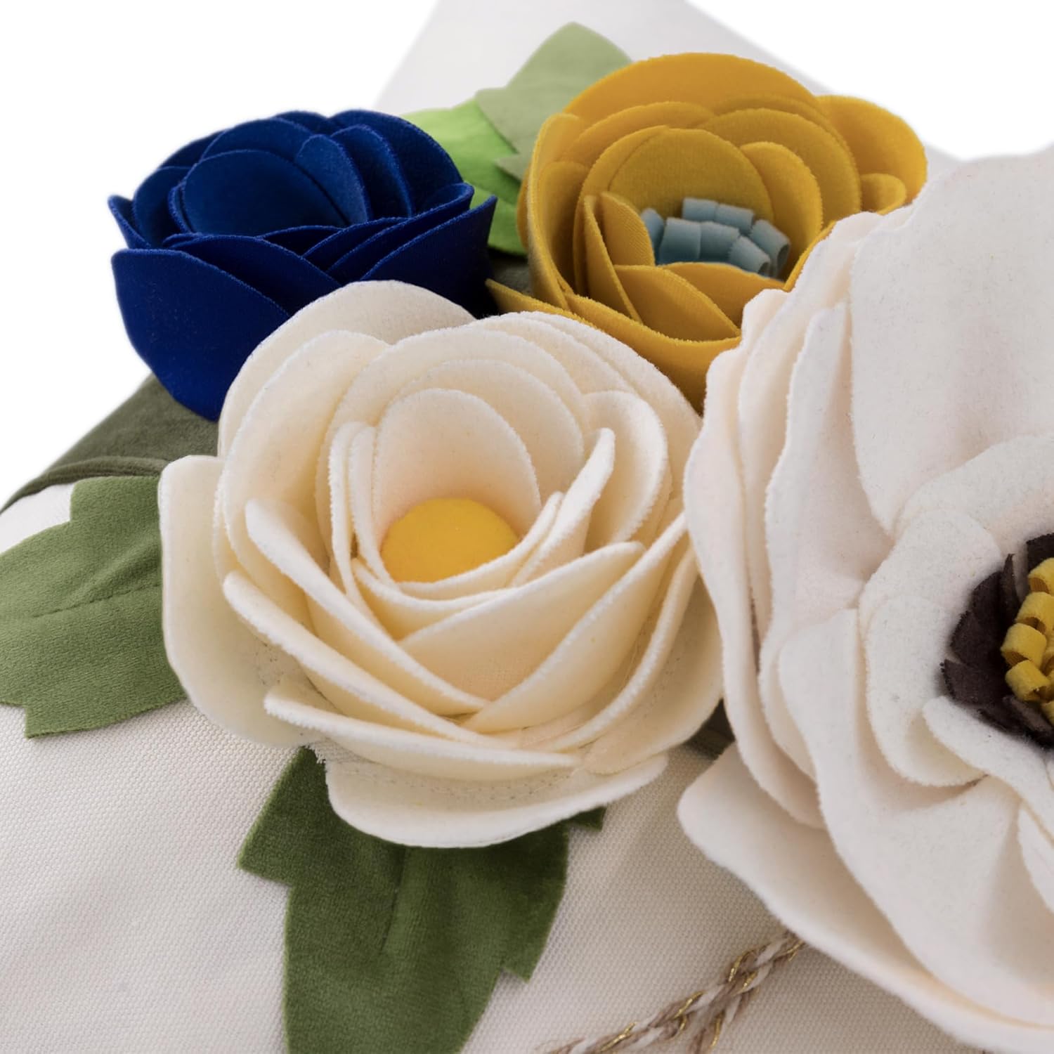 JWH 3D Flower Throw Pillow Cover Decorative Creamy White Cushion Case Floral Path Cushion Colorful Rose Pillowcase for Home Bed Sofa Couch Living Room 18x18 Inch Blue Green Yellow