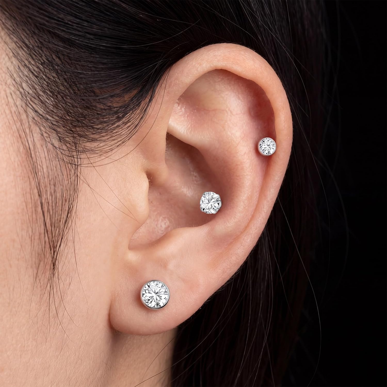16G Flat Back Stud Earrings for Women Men, 316L Stainless Steel Internal Thread Tragus Helix Cartilage Conch Nose Medusa Piercing Jewelry 6/8/10/12mm Bar Piercing Jewelry with Taper Piercing Needles