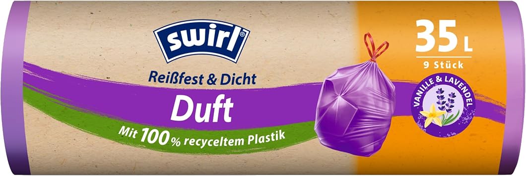 Swirl Scented Bin Liners Vanilla Lavender 35 L Tear-Resistant & Tight Bin Bags & Bin Bag Stand