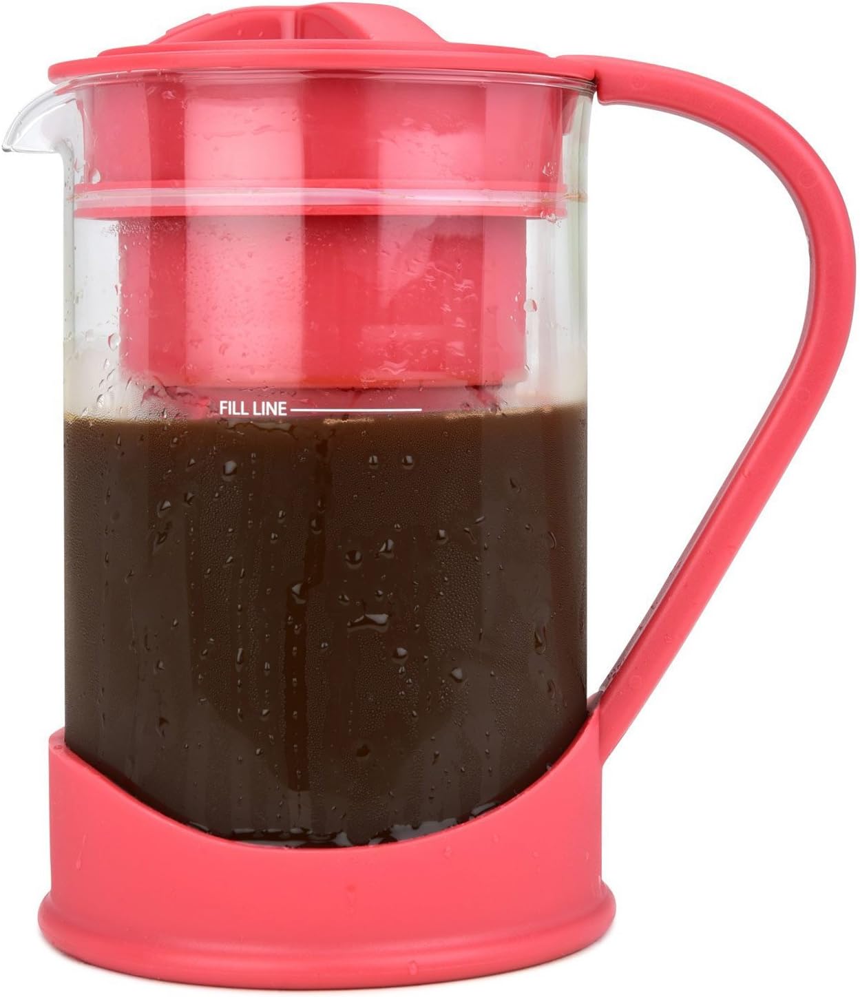 Cold Brew Coffee Maker 1 Liter (4-Cups) Capacity, Great for Flavorful Iced Coffee that Stays Fresh Longer, Borosilicate Glass, Easy Cleaning, Fun Ideas and Recipe Booklet, 8x5 Inches, Red