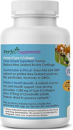 Miniatura 3 de Perfect Supplements Colágeno perfecto tipo II - 150 cápsulas - Colágeno natural tipo II - Criado en pastos - Apoyo a la salud de las articulaciones