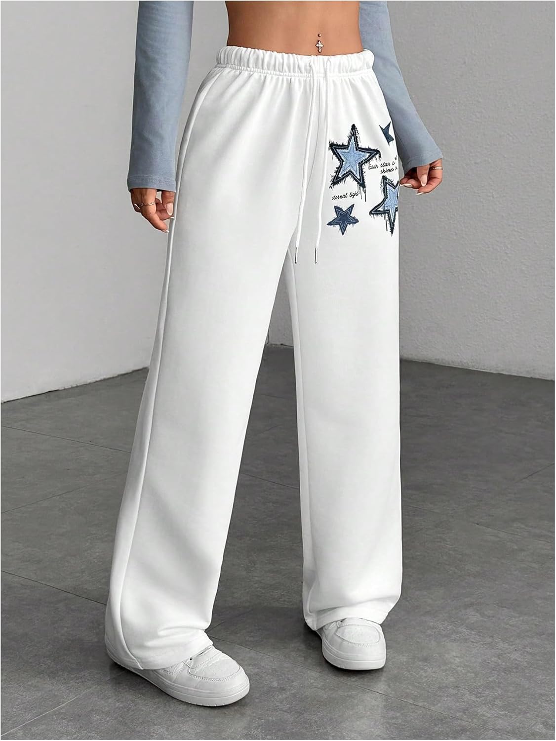 Women's Star Graphic Drawstring Waist Sweatpants Wide Leg Athletic Pants Streetwear - Image 4