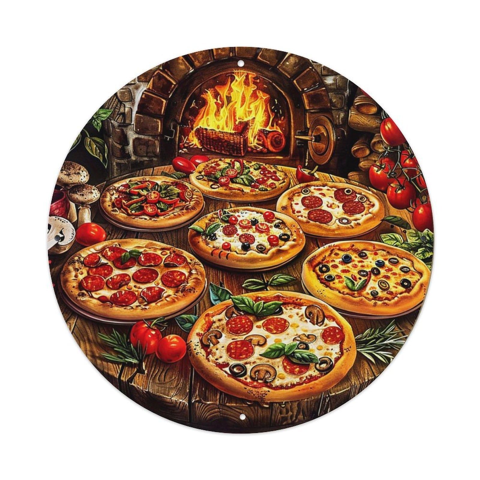 Assorted Pizzas On Table Tin Sign Metal Poster Vintage Metal Signs for Home Man Cave Bar Cafe Kitchen laundry room Wall Decorations 8x8 inches