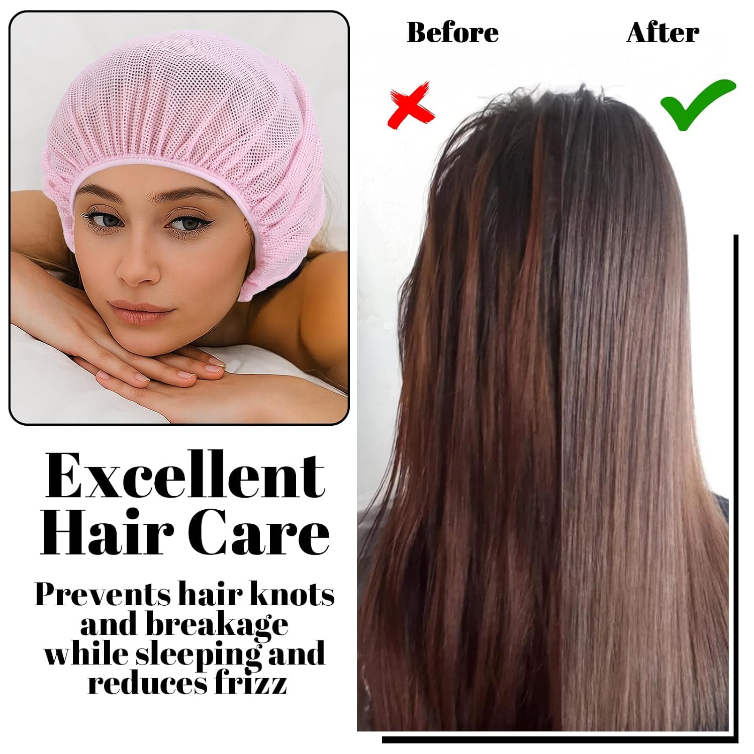 6pcs Hairnets For Women Sleeping, Mesh Hair Net for Curly Hair Overnight Protection, Kitchen Home Use (White, Pink, Black)