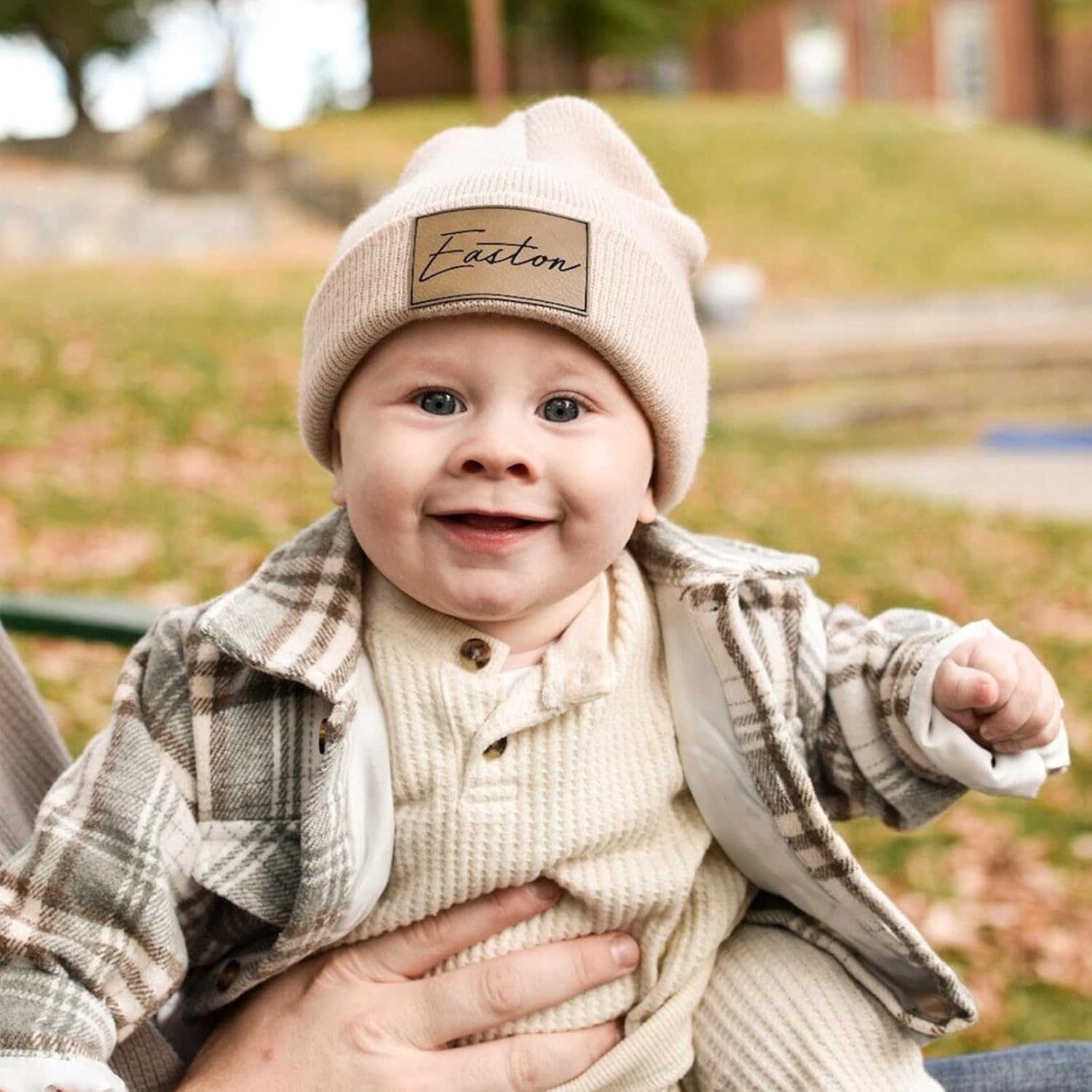 Custom Toddler Baby Beanies, Mama Mini Matching Hats, Leather Patch Baby Knit Hats, Winter Beanies for Infant, Kids Adults - Image 5