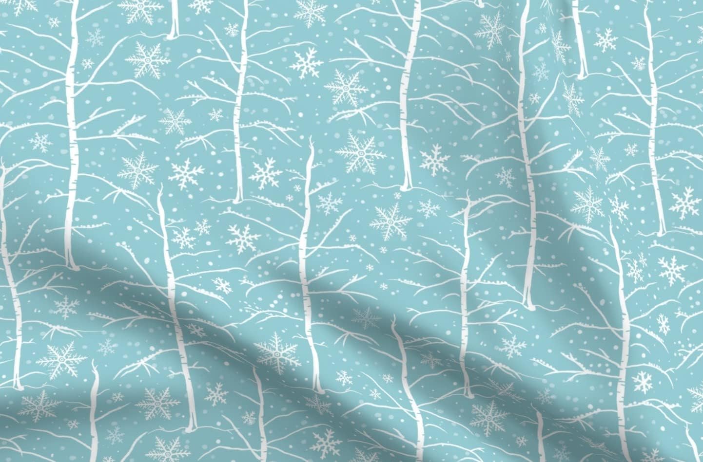Spoonflower Fabric - Blue White Winter Snow Trees Holiday Snowflake Printed on Minky Fabric by The Yard - Sewing Baby Blankets Quilt Backing Plush