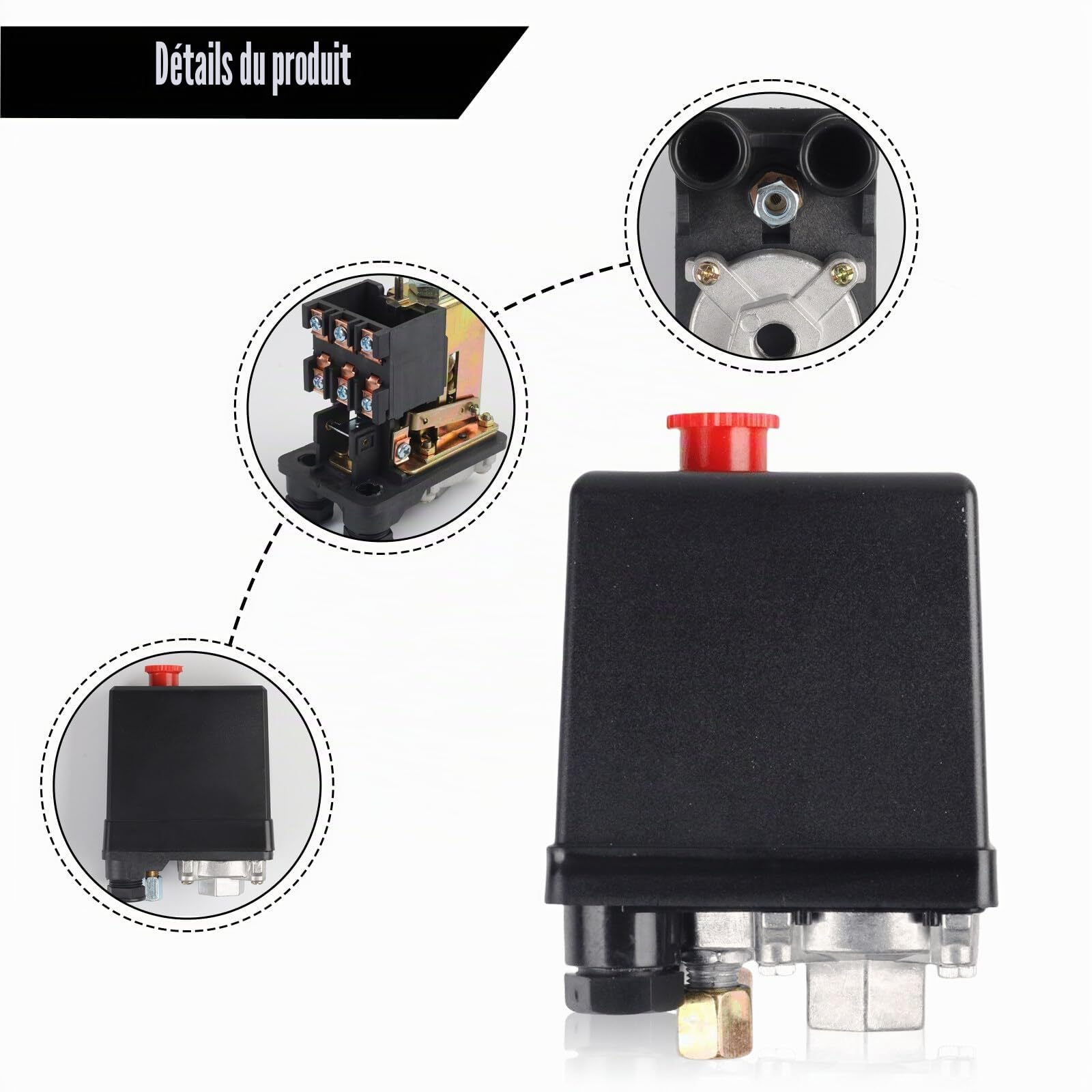 Pressostat compresseur, AC 220 V 20 A, montage monotrou, vanne de commande à un trou, pour compresseur d'air, valve de commande, réduction rapide de pression, max. 175 psi