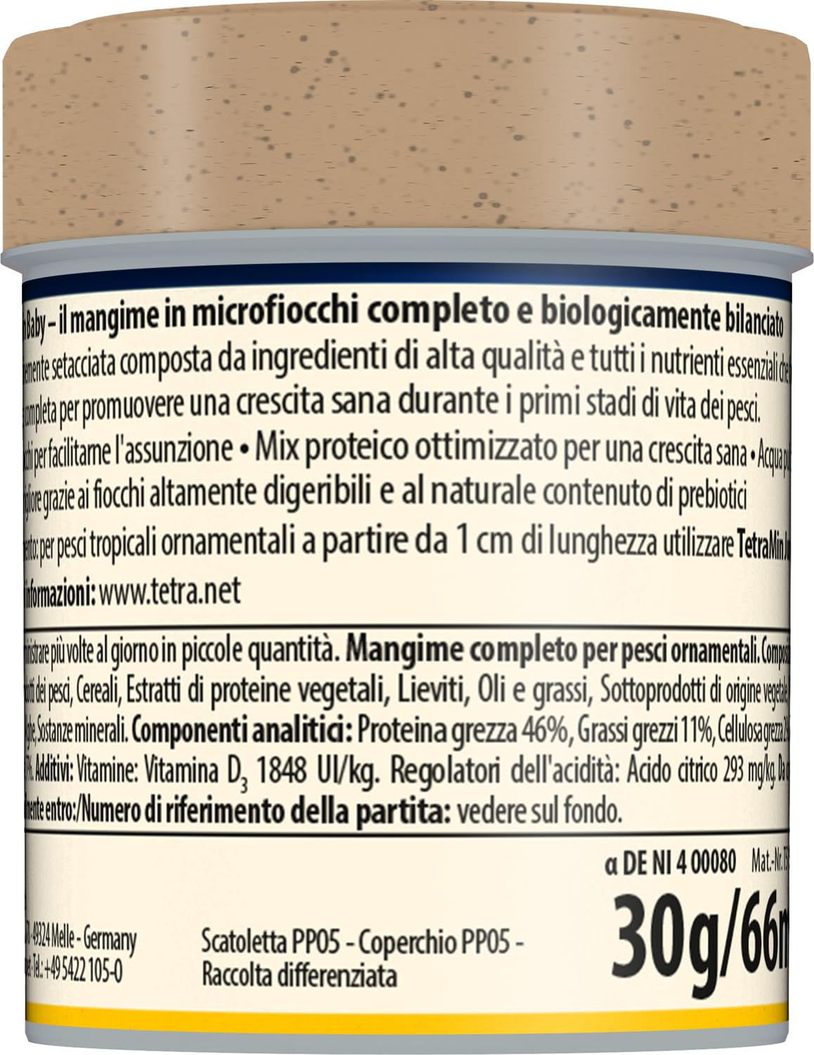 TetraMin Baby - Mangime per pesci in microfibre per avannotti di pesci ornamentali fino a 1 cm di lunghezza, alimento speciale per la crescita, lattina da 66 ml