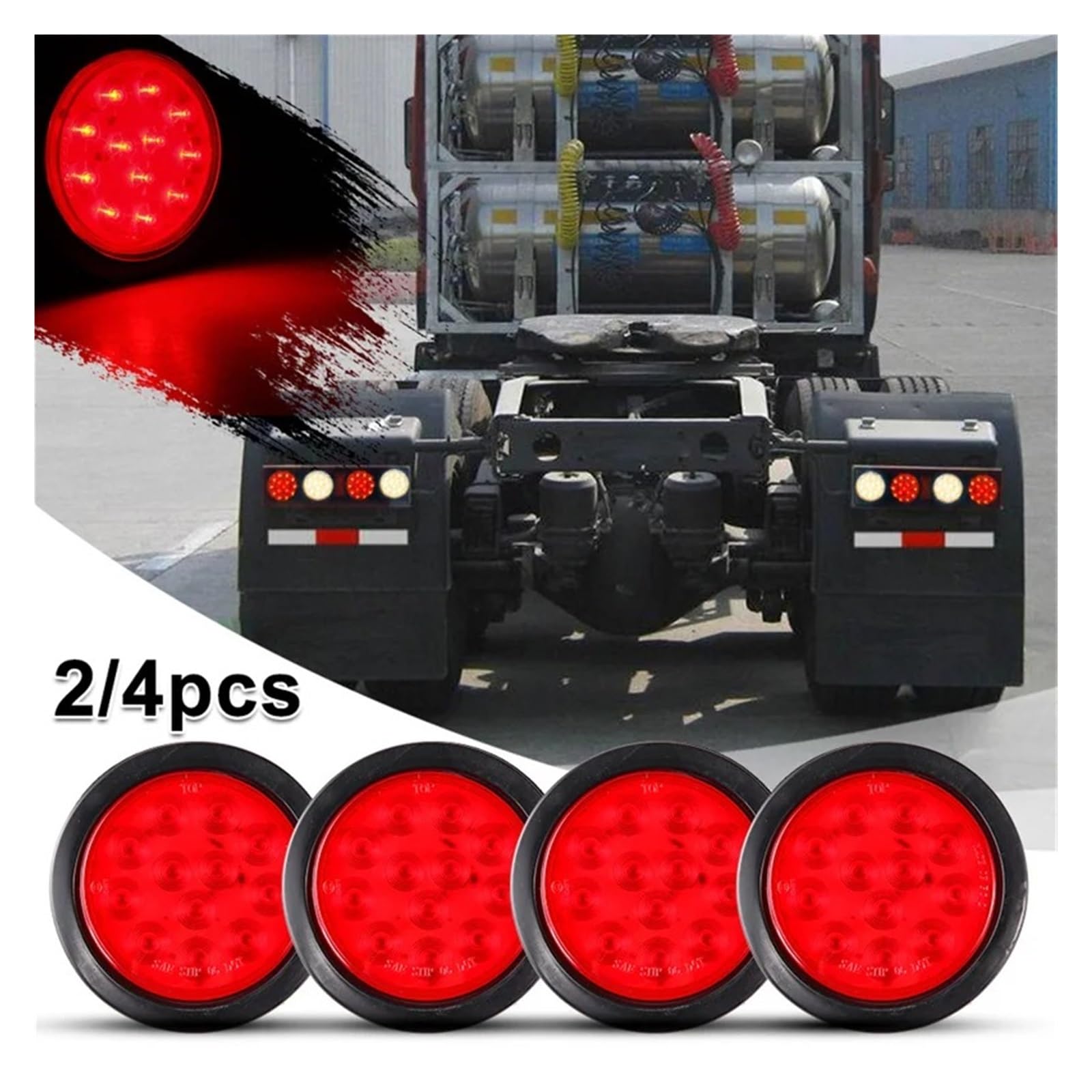 2/4 Pezzi 4 Pollici 12 LED Stop Direzione Fanale Posteriore Freno Fanale Posteriore Impermeabile Rotondo Per Camion Rimorchio Fari Posteriori(4pcs Smoked Shell)