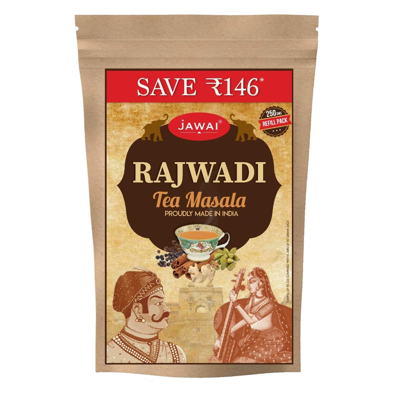 JAWAI RAJWADI TEA MASALA | Chai Masala | Masala Tea | Spiced Tea | Immunity Booster | Helps in Cold & Cough | 100% Natural Spices |Made with Cardamom, Ginger, Black Pepper, Cinamom & Clove (250 Grams)