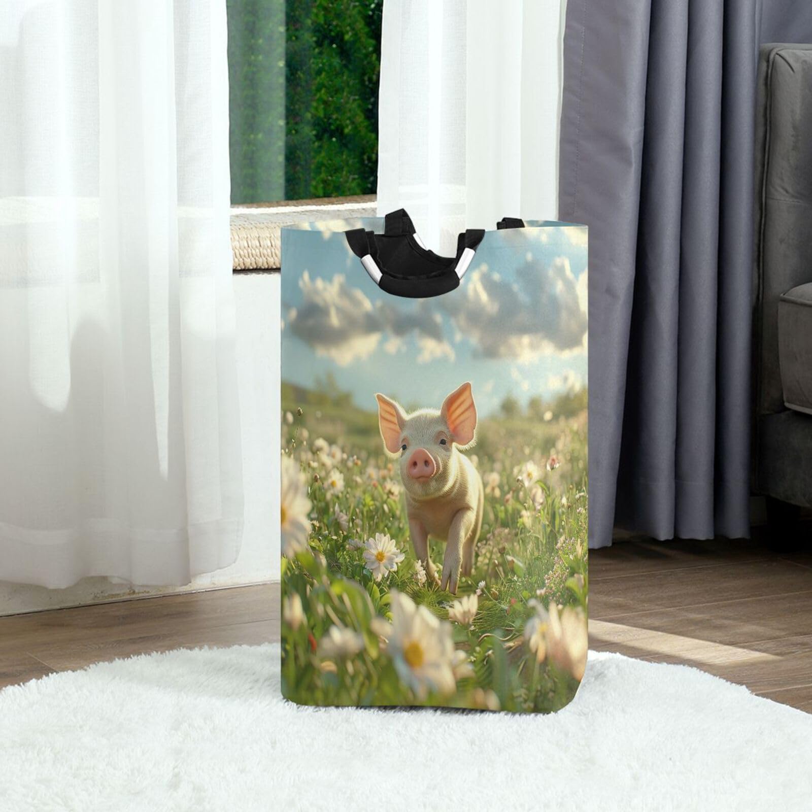 Jihqo Laundry Hamper Basket Little Pig in Field Collapsible Nursery Storage Bin Waterproof Clothing Baskets for Home Bedroom Bathroom Washing Room