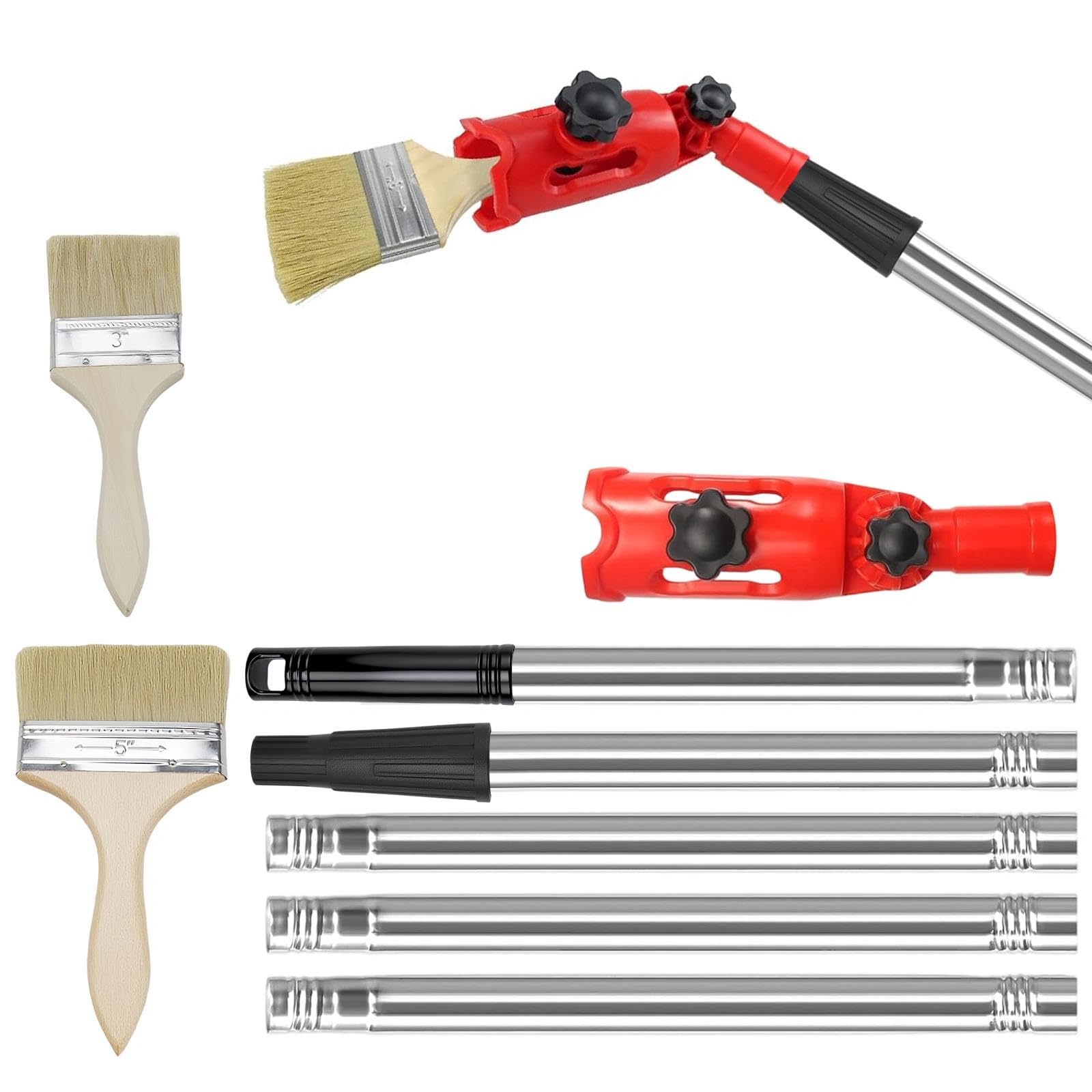 AMONENZ Telescopic Pole, 2 Meters Extension Pole, Suitable for 180ยฐ Rotation Long Paint Brush, Made of Stainless Steel and Plastic, Comes with 2 Brushes, Suitable for High Ceilings and Walls