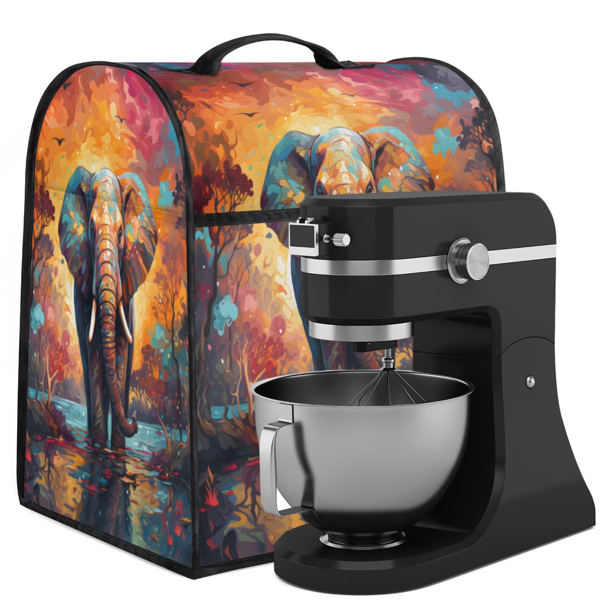 Coffee Maker Cover Colorful Abstract Elephant Kitchen Appliance Covers Small Appliance Covers Blender Cover Juicer Cover Dust Covers for Kitchen Appliances with Top Handle and Pockets,Washable,C120