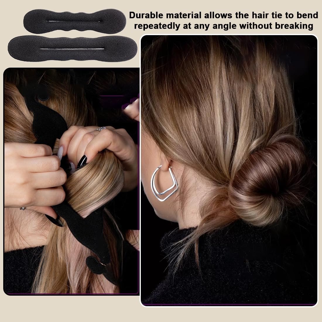 4 Pezzi Chignon per Ciambella + 3 Elastici per Capelli, Facili e Veloci per Capelli, Strumenti per Chignon in Spugna per Capelli