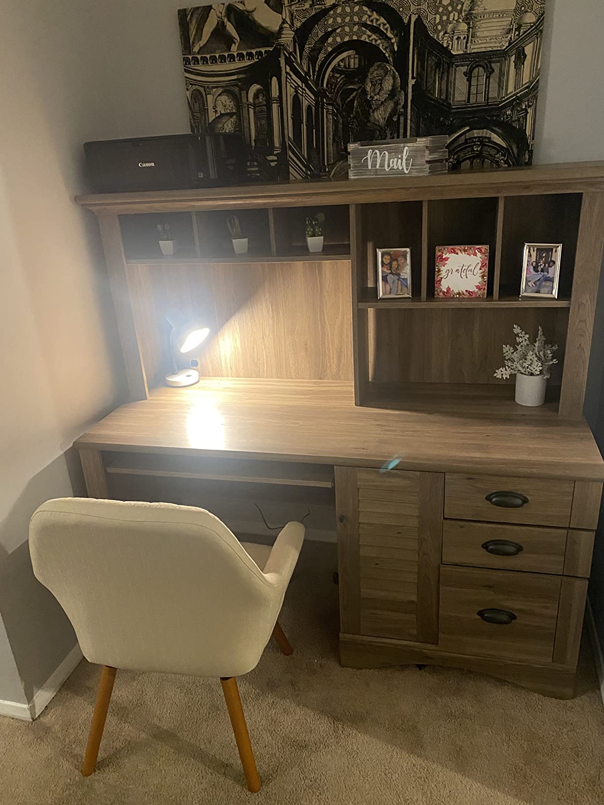 36/mo Finance Sauder Harbor View Computer Desk with Hutch, Salt Oak finish Buy Now, Pay Later