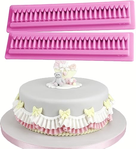 2 moldes de silicona para hornear fondant, molde de ondas de encaje plisado para decoración de pasteles, Sugarcraft, chocolate, decoración de
