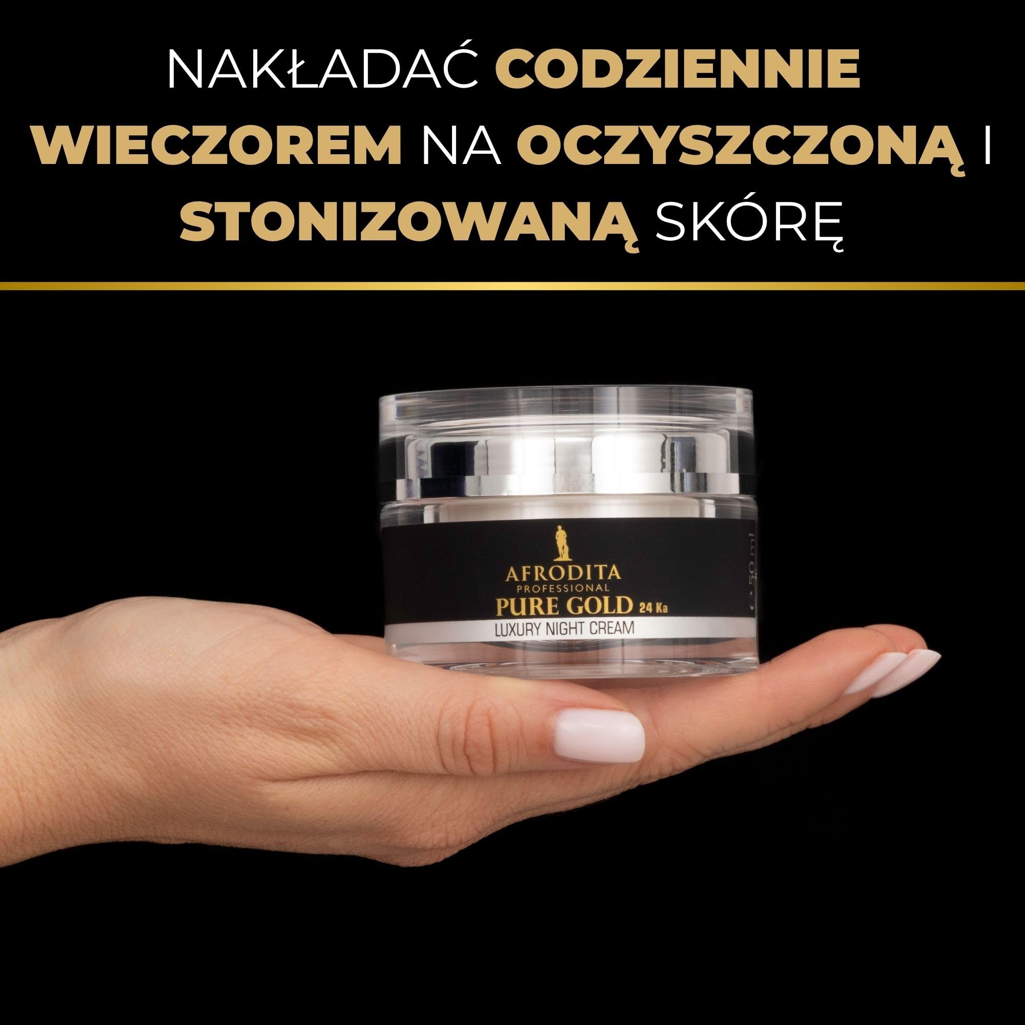 Afrodita Professional Pure Gold 24 Ka luksusowy krem na noc l 50 ml l wydajna formuła przeciwstarzeniowa z cząsteczkami czystego 24-karatowego złota
