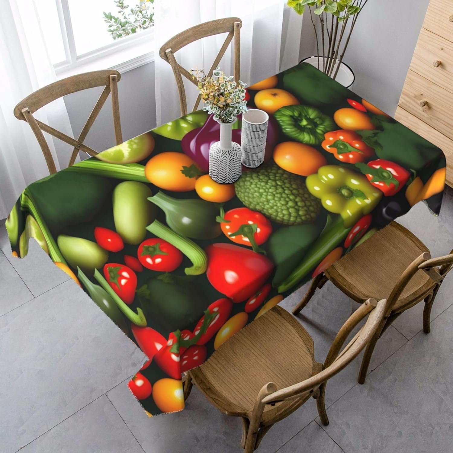 Tovaglia Antimacchia 300x140 cm Rettangolare Frutta e Verdura Tovaglie Impermeabile 3 Metri Copritavolo Poliestere Protezione Tavolo Multicolore, per Feste (12-14 Posti) a-1828