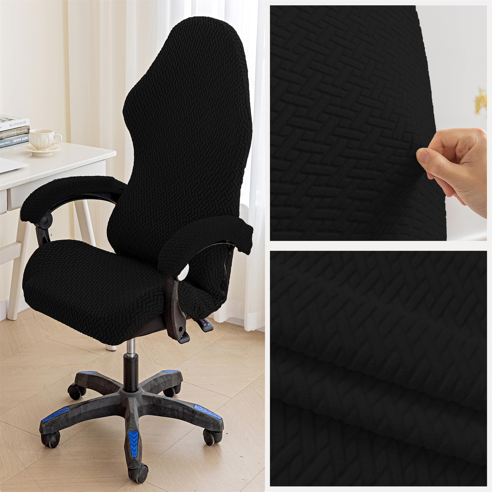 Housses de Chaise de Gaming,Housses de Chaise de Jeu Extensible 4 pièces,Housse de Chaise de Bureau avec Accoudoirs/Dossier de Chaise,Housse de Fauteuil Rotatif,Pas de Chaise-Black