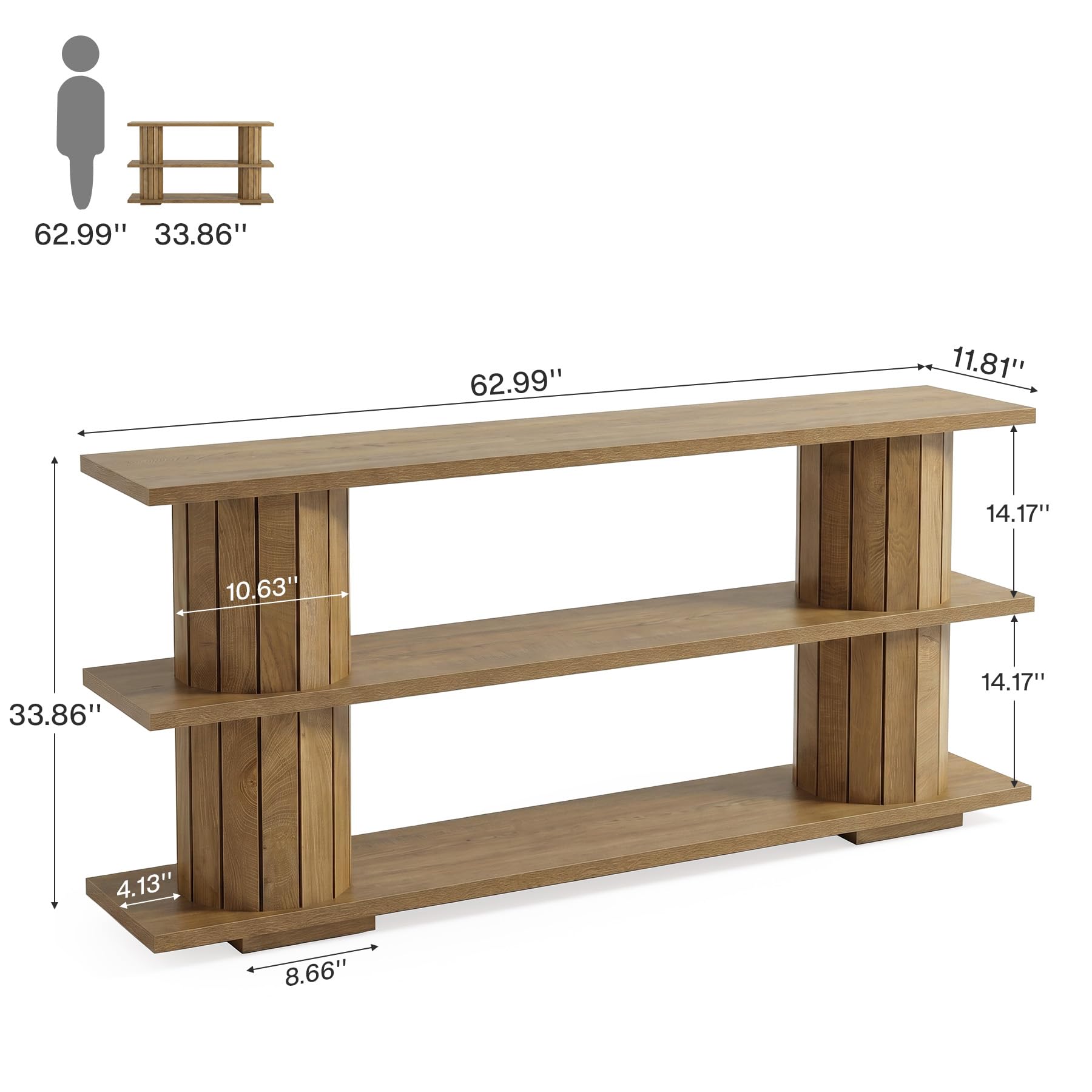 Tribesigns Stolik konsolowy z miejscem do przechowywania, 160 cm, wąski stolik kawowy z 3 półkami, stół wejściowy w stylu vintage do salonu, korytarza, przedpokoju, stabilny i nie zajmuje dużo miejsca