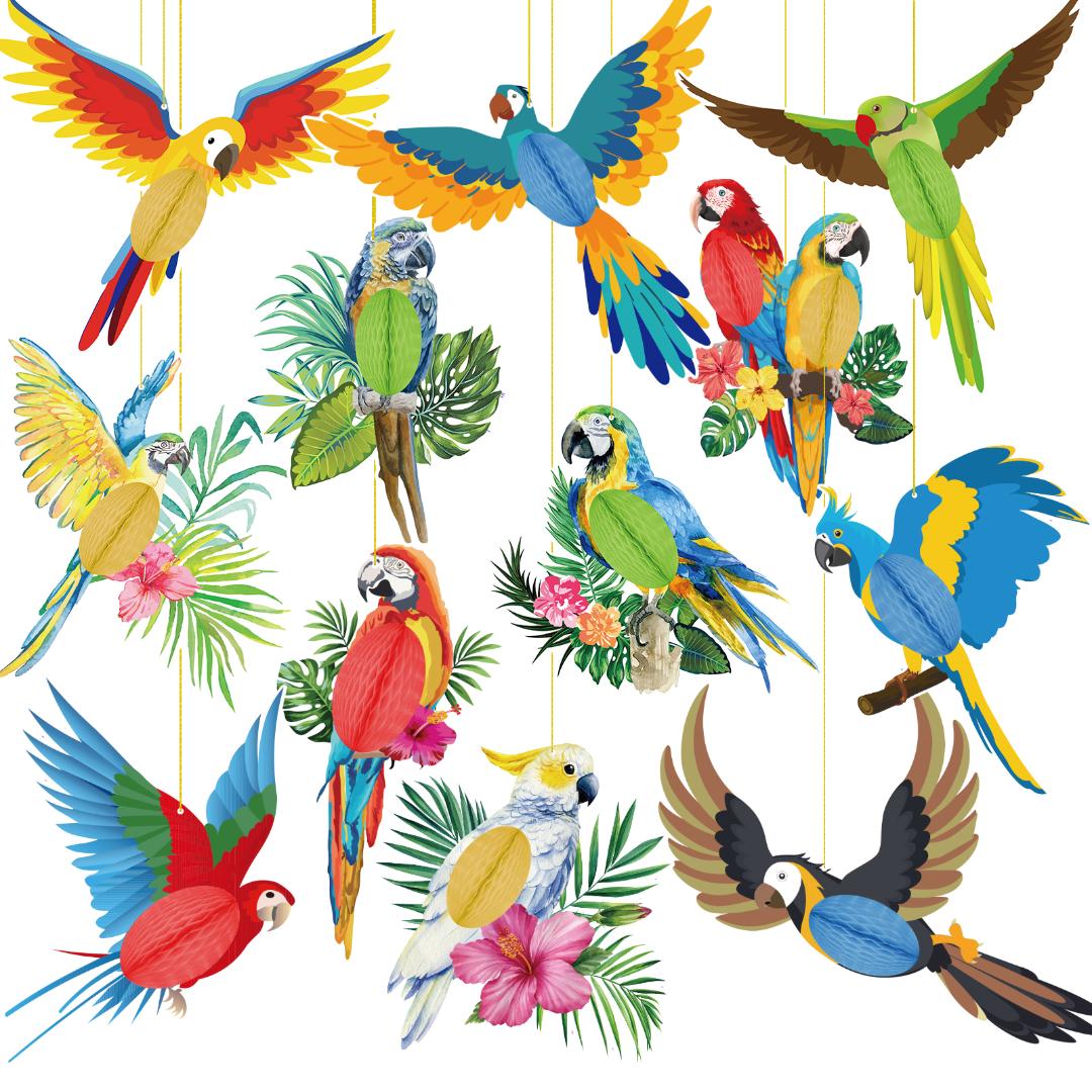 6x Tropische Vogel-Wabendeko – Papagei & Tukan Zum Aufhängen Für Hawaii-, Luau- & Dschungel-Partys