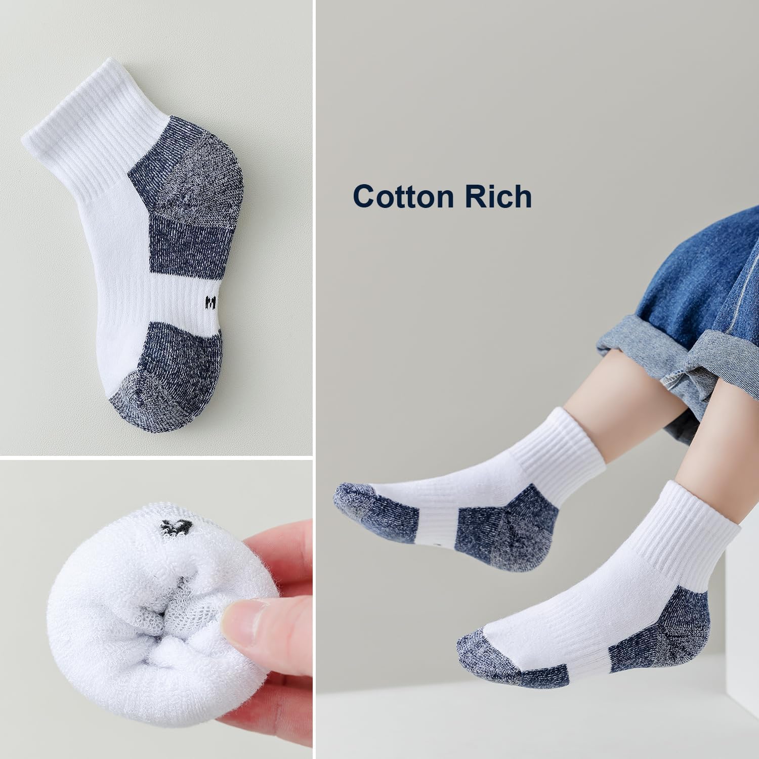 EPEIUS Kids Boys/Girls' Cushioned Socks Thick Cotton Quarter Athletic Socks Sports Running Ankle Socks 6 Pack 4-14 Years - Image 5
