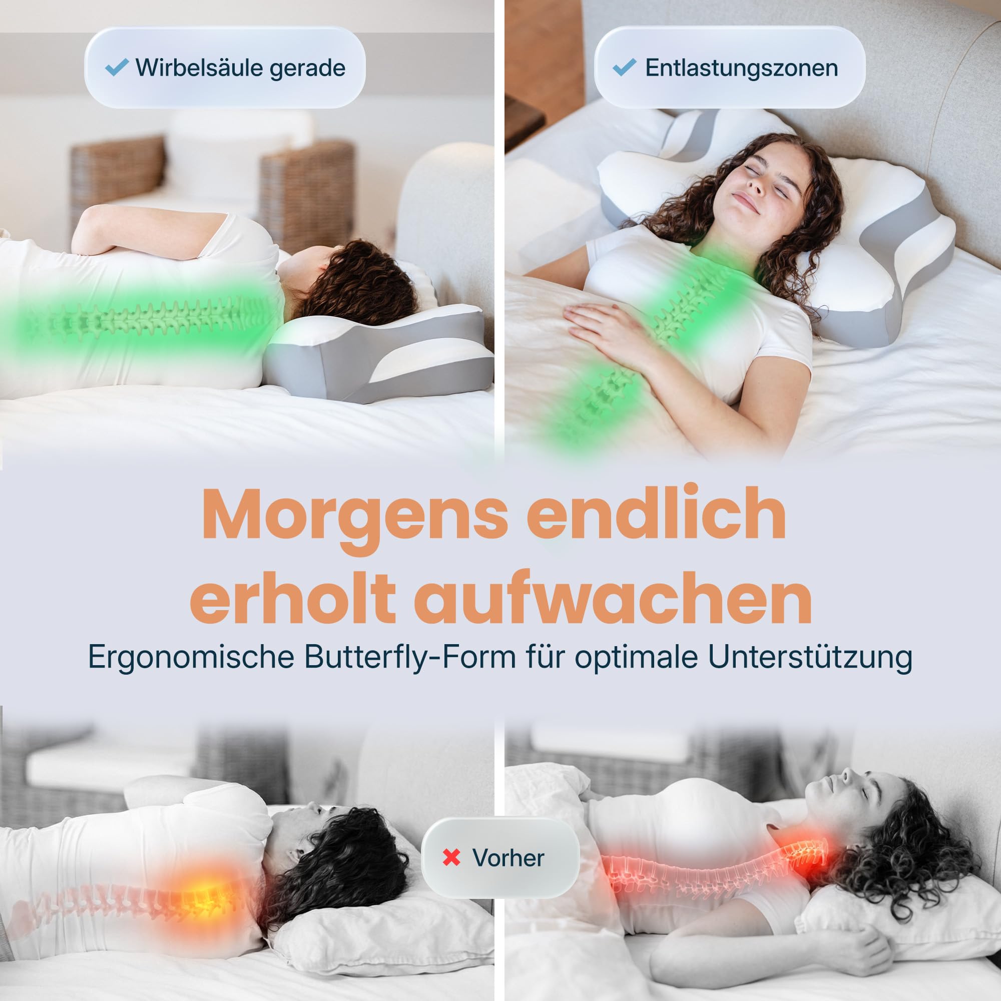 Nackenkissen – Ergonomisch [Höhenverstellbar] | Seitenschläferkissen Nackenstützkissen Rückenschläferkissen Memory Foam Kopfkissen – Natürliche Nackenhaltung | Design Classic Grey White