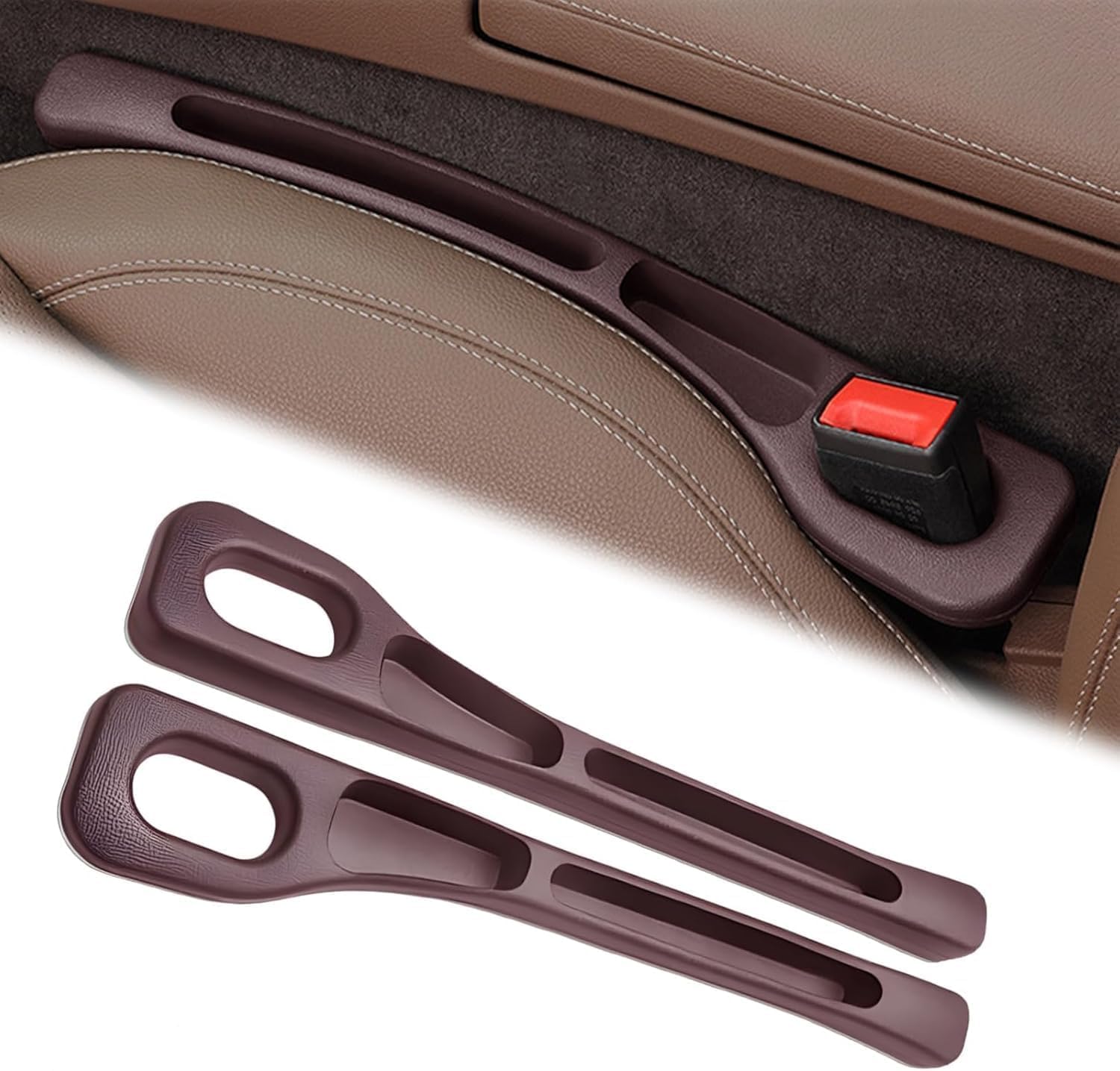 ONEMAJI 2 Pcs Car Seat Gap Filler Stopper for Abarth Fiat Marea Punto 500, Auto Console Crevice Pad PU Leather Flexible Side Seam Catcher Accessory,Brown
