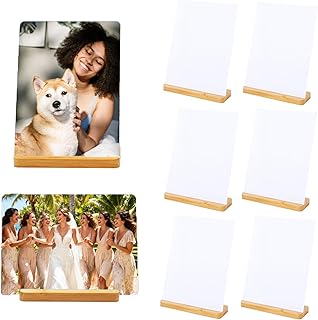 6 Pack Sublimation Photo Frame Blanks Wood 5×7 Picture with Wood Base DIY Photo Prints for Family Wedding Holiday Desktop Party Gift Decoration