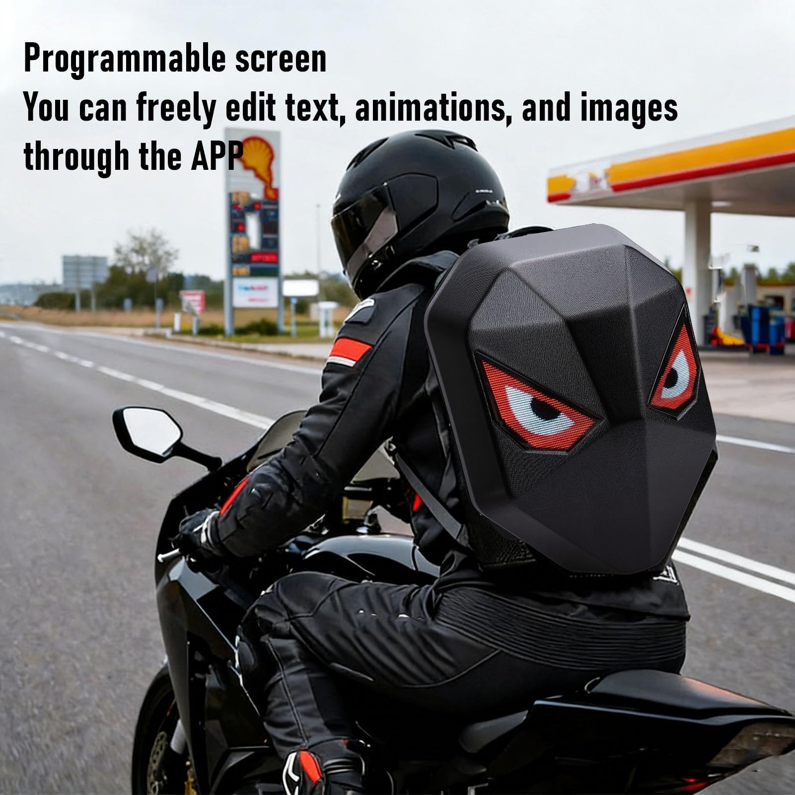 Asixxsix Zaino da moto a LED, Programmabile schermo a colori HD Borsa per laptop, 40x48, Impermeabile di grande capacità Hard equitazione zaino con Controllo App per Viaggi