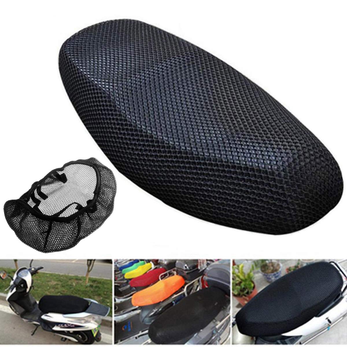 dDanke Motorcycle Scooter Moped Seat Cover Cap Breathable Net Cushion 3D Spacer Mesh Fabric with Bouncy, Black