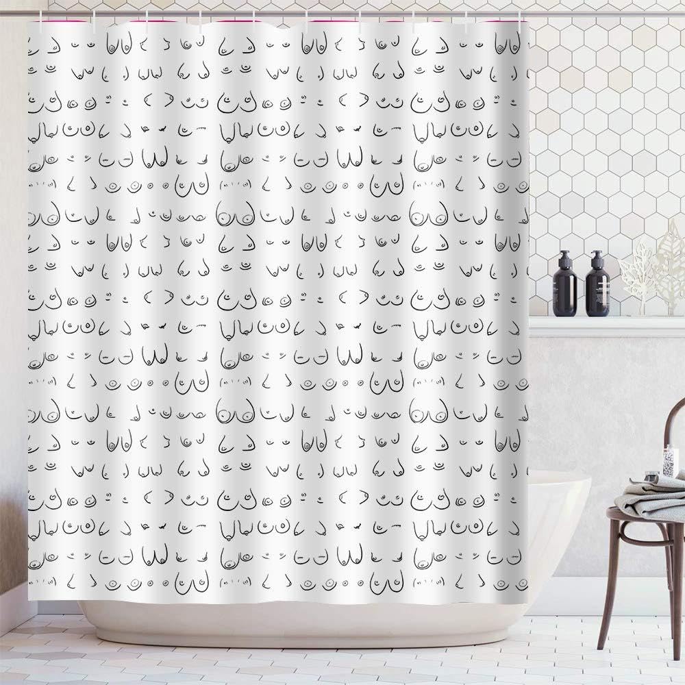 Sexy Shower Curtain Boob Feminine Bathroom Home Decoration Polyester Fabric Machine Washable Privacy Curtain with Hooks (60"×72")