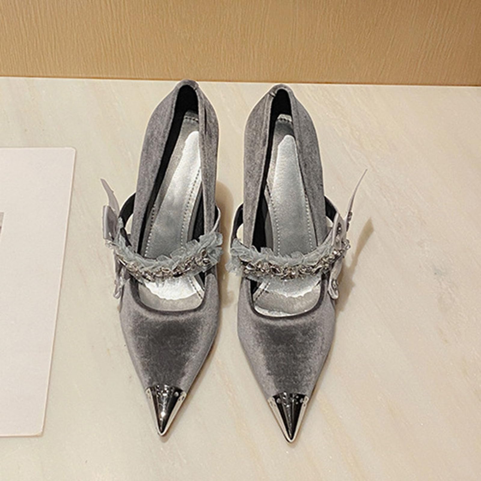 Mujer Zapatos de Tacón Lazo Rente Strass Terciopelo 9CM Sexy Stilettos Gris