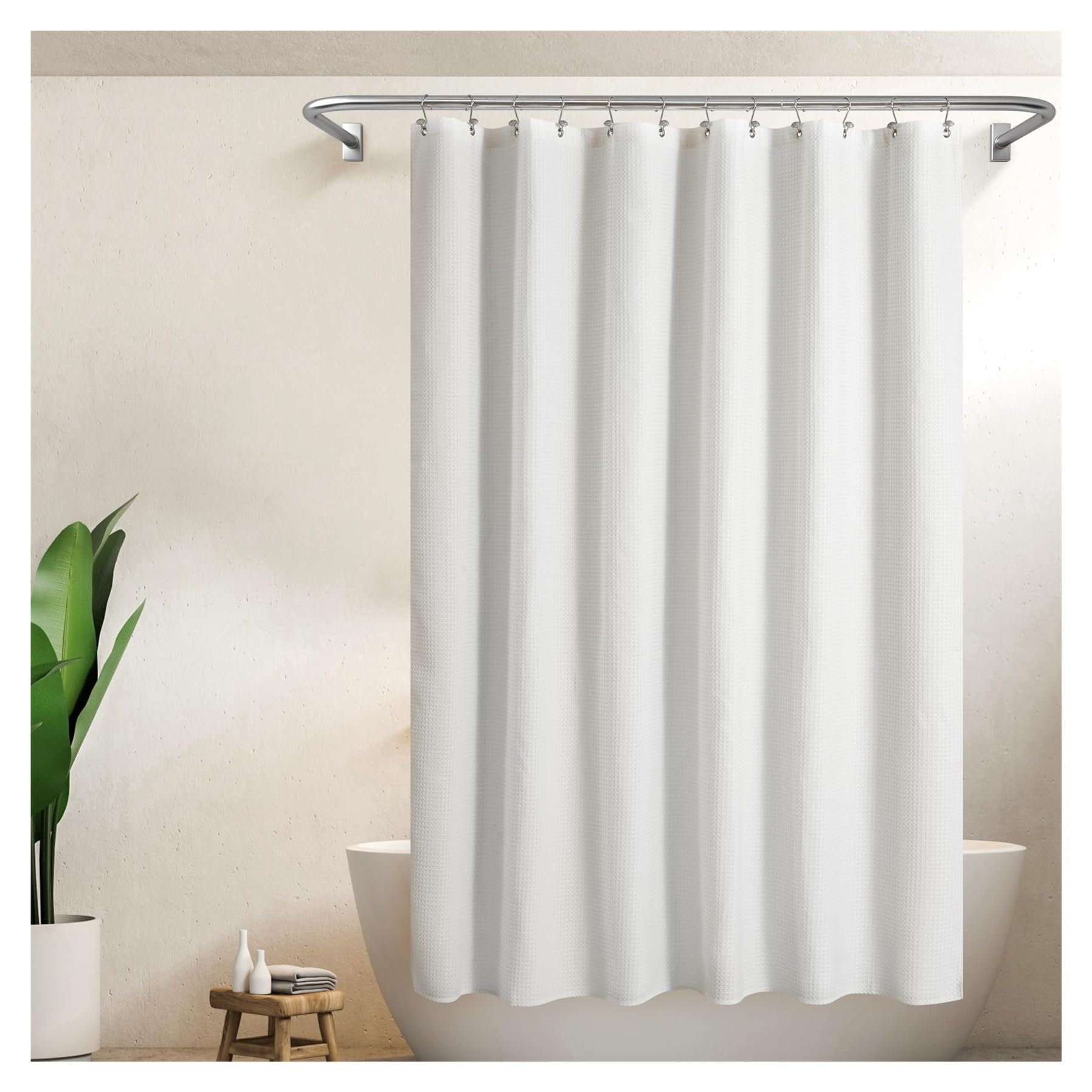 PIGENEQW Shower Liner Cloth Waterproof Waffle Weave Shower Curtain Pique Pattern Cloth Water Repellent and Machine Washable Thick(180 * 180cm)