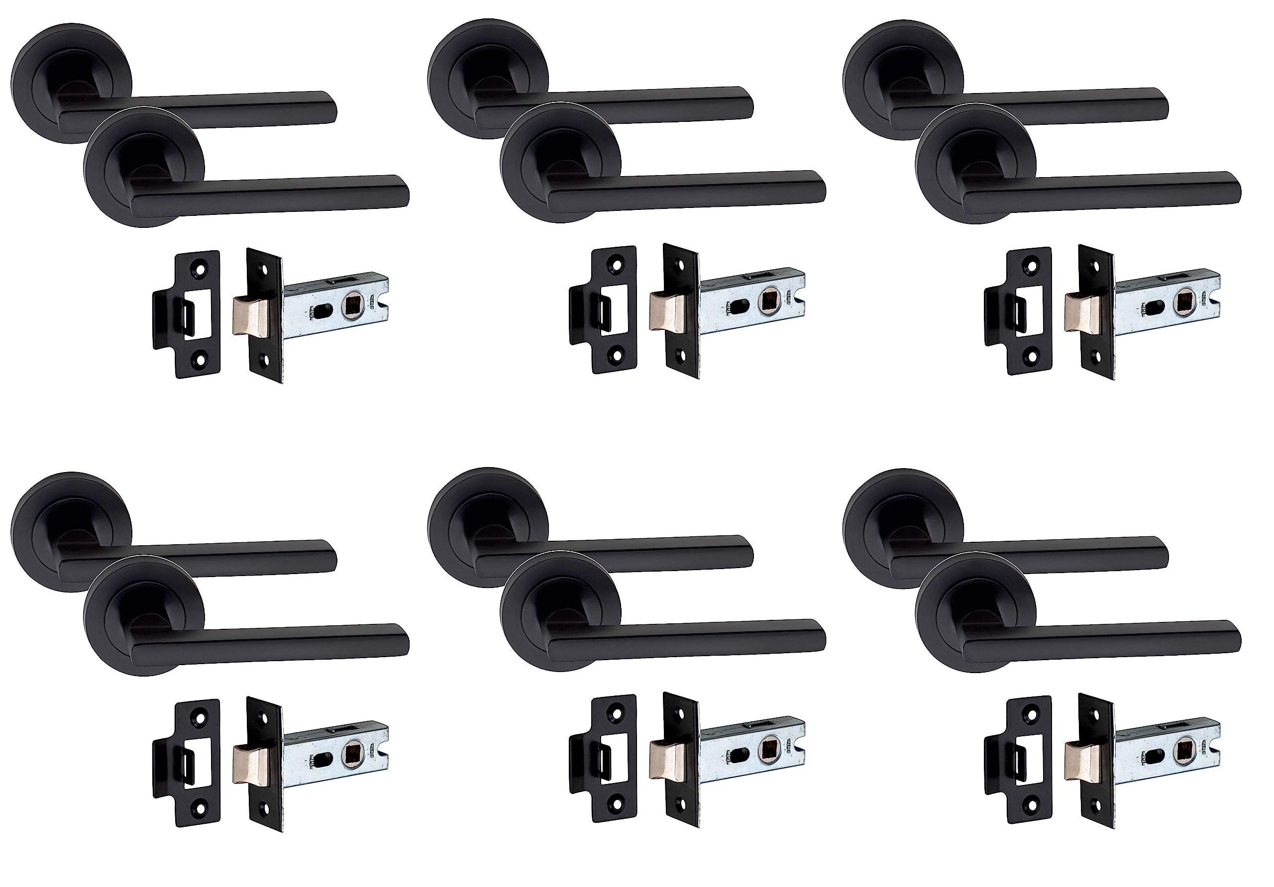 Golden Grace 6 Set Leon Design Door Handle On Round Rose Latch Internal Door Handles With 2.5" Tubular Latch Matt Black FinishGg from B&Q