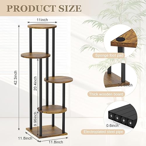 Miniatura 3 de Soporte para plantas de 5 niveles para interiores, estante alto de madera y metal para múltiples plantas, soporte para macetas de flores para