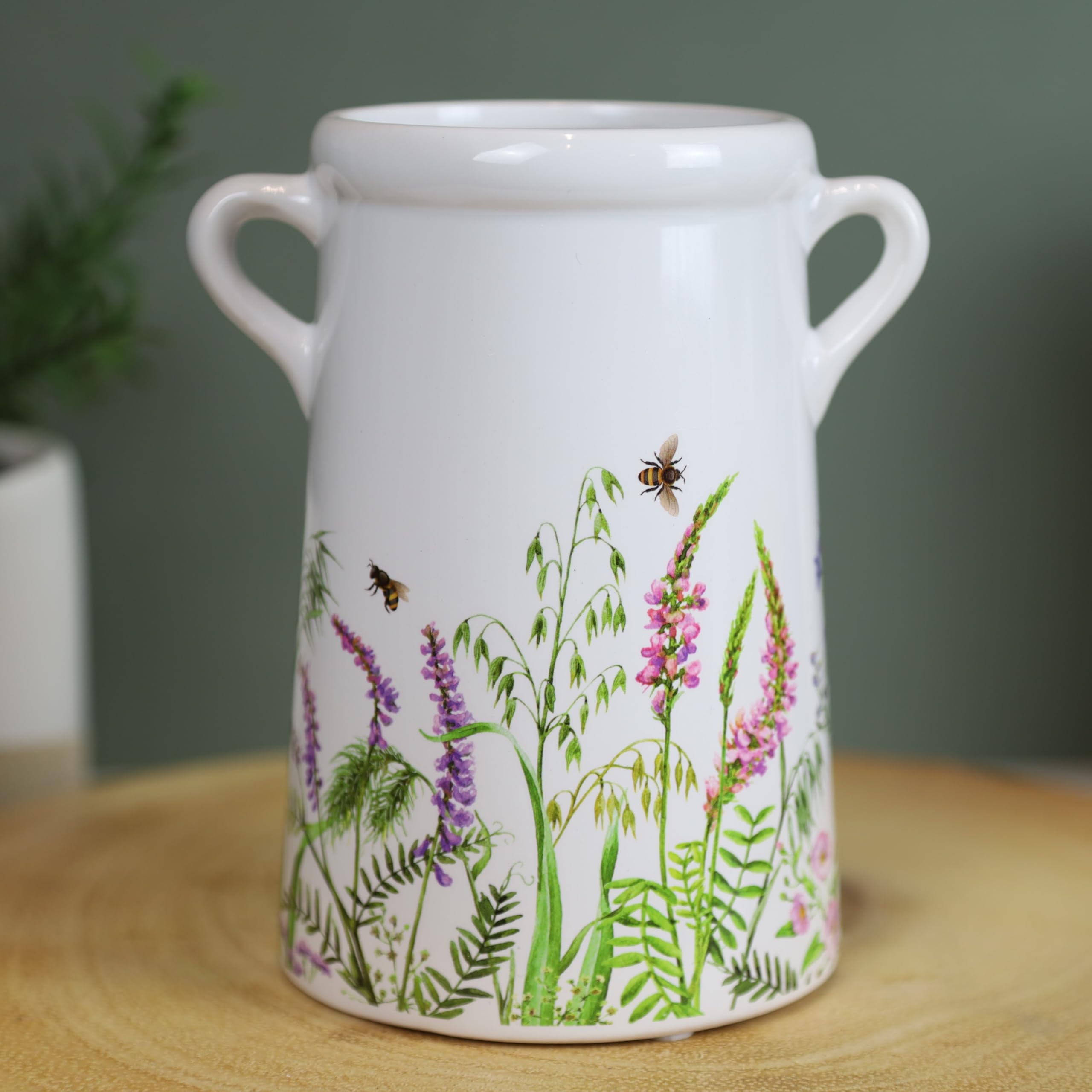 Tall Ceramic White Bee Plant Pot Flowers Indoor Planter Herbs Vase Home Office Tabletop Decorative Gift
